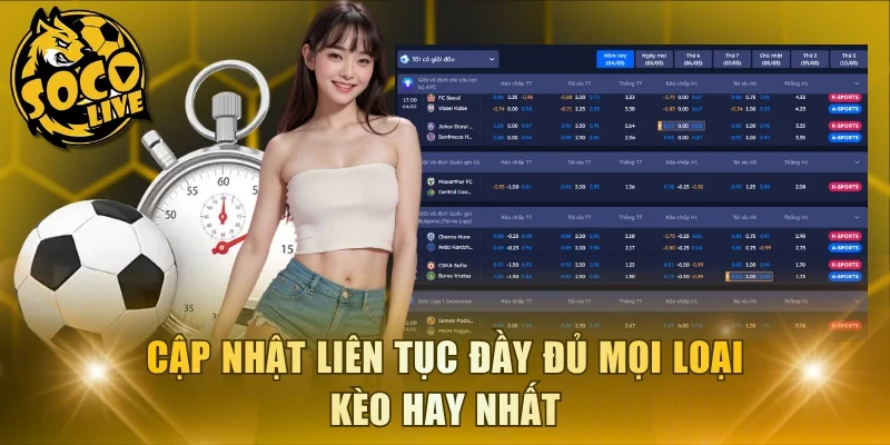 Cập nhật liên tục đầy đủ mọi loại kèo