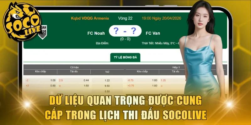 Dữ liệu quan trọng được cung cấp trong lịch thi đấu Socolive