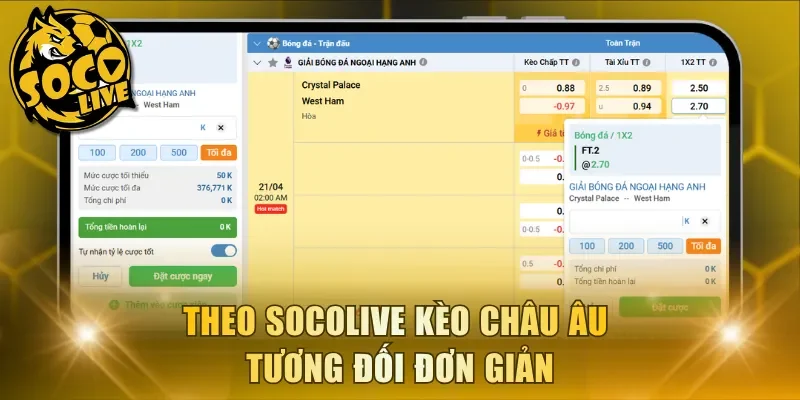 Theo Socolive kèo châu Âu tương đối đơn giản
